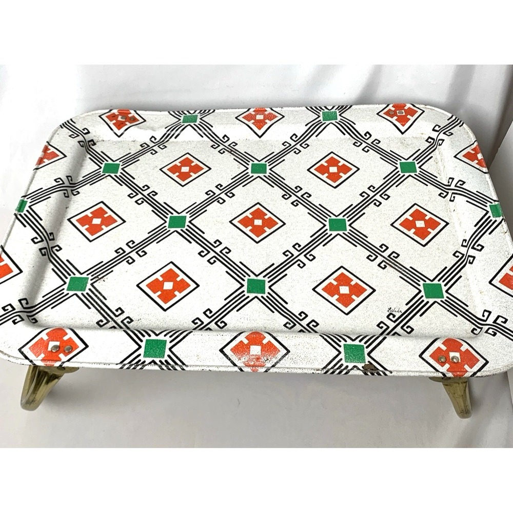 LaVada Metal TV Lap Tray Vintage Mod Folding Geometric Print